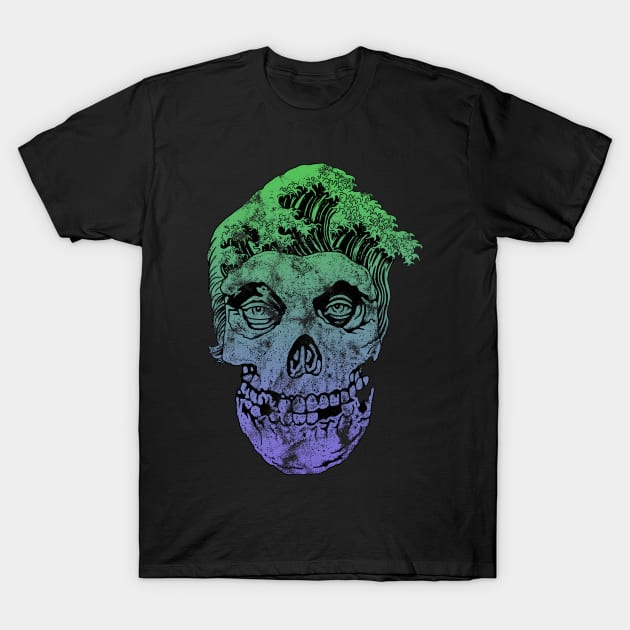 Skull Head Waves Green Purple T-Shirt by FUMANTO